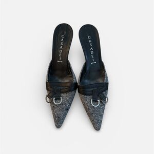 Casadei Black and Gray Textured Mules